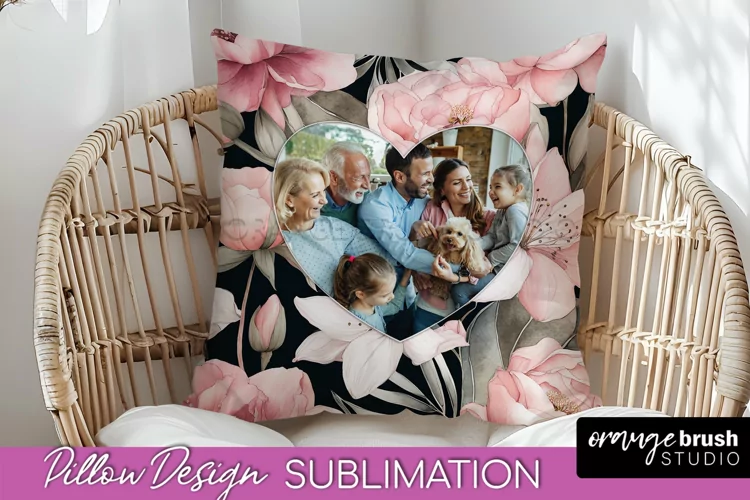 Family Photo Frame Pillow Sublimation - Floral Pillow Cover