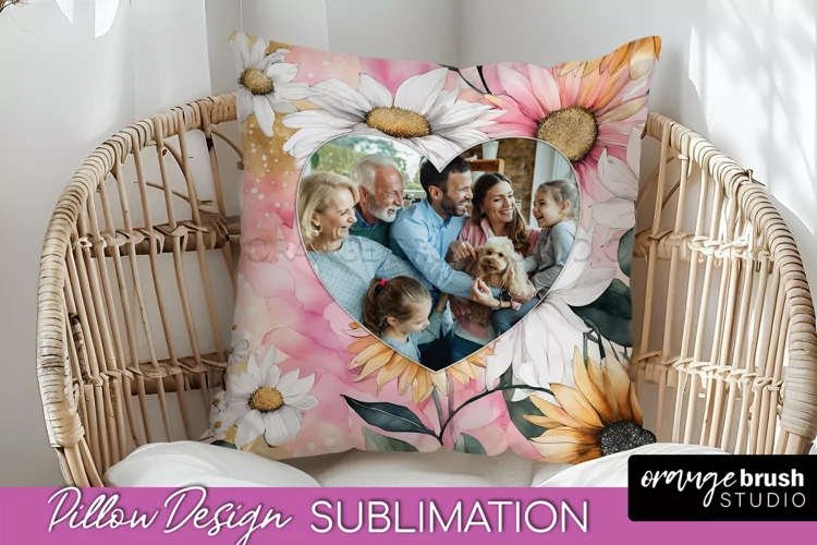 Family Photo Frame Pillow Sublimation - Floral Pillow Cover