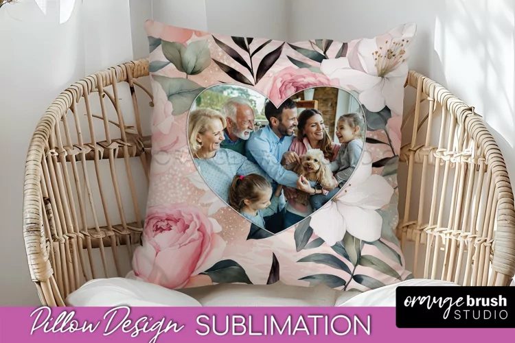 Family Photo Frame Pillow Sublimation - Floral Pillow Cover