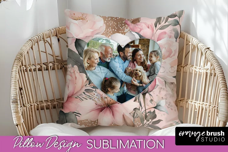 Family Photo Frame Pillow Sublimation - Floral Pillow Cover