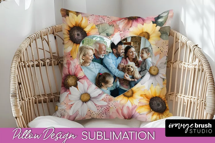 Family Photo Frame Pillow Sublimation - Floral Pillow Cover