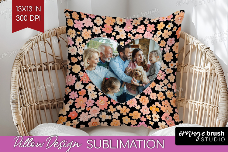 Retro Flowers Photo Pillow PNG - Floral Picture Frame Pillow
