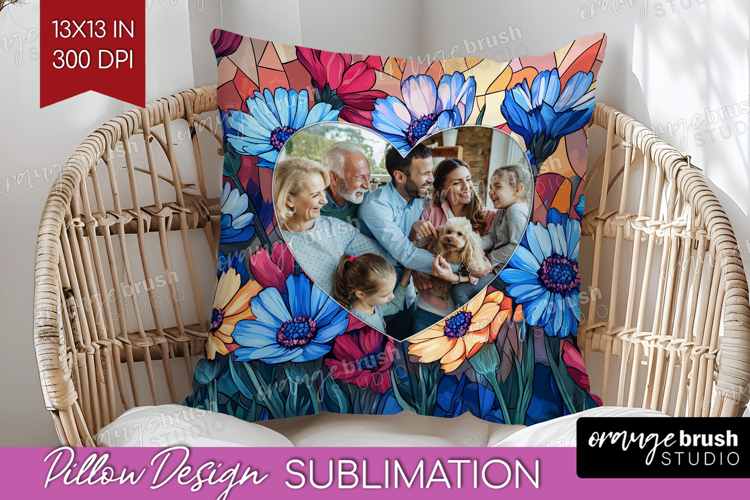 Stained Glass Photo Pillow PNG - Flowers Picture Frame Cover