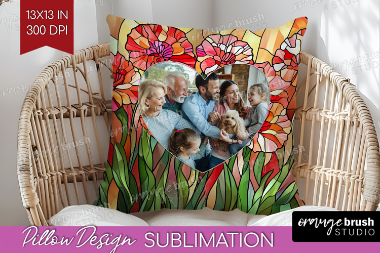 Stained Glass Photo Pillow PNG - Flowers Picture Frame Cover
