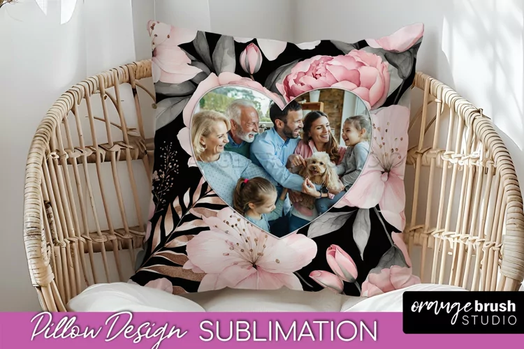 Family Photo Frame Pillow Sublimation - Floral Pillow Cover