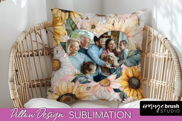 Family Photo Frame Pillow Sublimation - Floral Pillow Cover