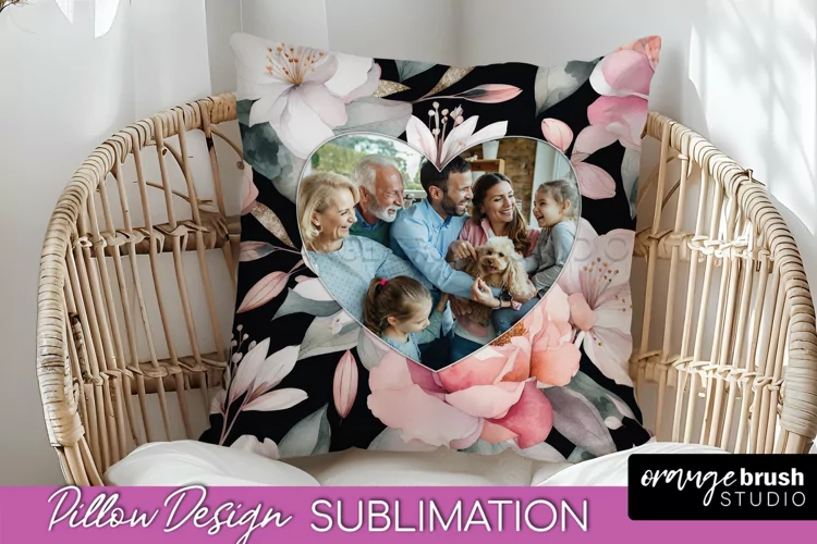 Family Photo Frame Pillow Sublimation - Floral Pillow Cover