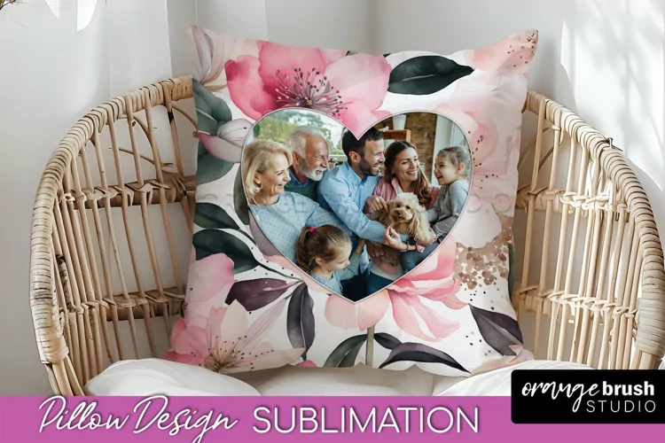Family Photo Frame Pillow Sublimation - Floral Pillow Cover