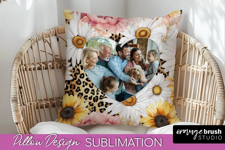 Family Photo Frame Pillow Sublimation - Floral Pillow Cover