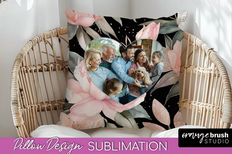 Family Photo Frame Pillow Sublimation - Floral Pillow Cover