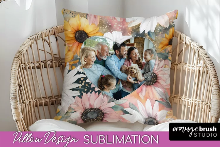 Family Photo Frame Pillow Sublimation - Floral Pillow Cover