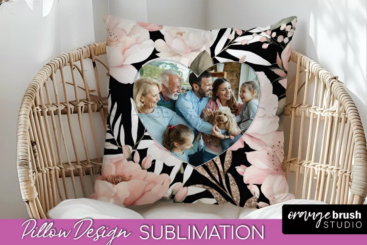 Family Photo Frame Pillow Sublimation - Floral Pillow Cover