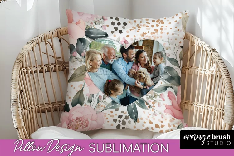 Family Photo Frame Pillow Sublimation - Floral Pillow Cover