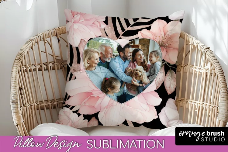 Family Photo Frame Pillow Sublimation - Floral Pillow Cover