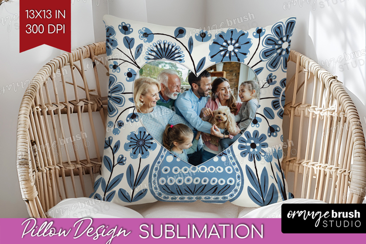 Folk Flowers Photo Pillow PNG - Floral Picture Frame Pillow