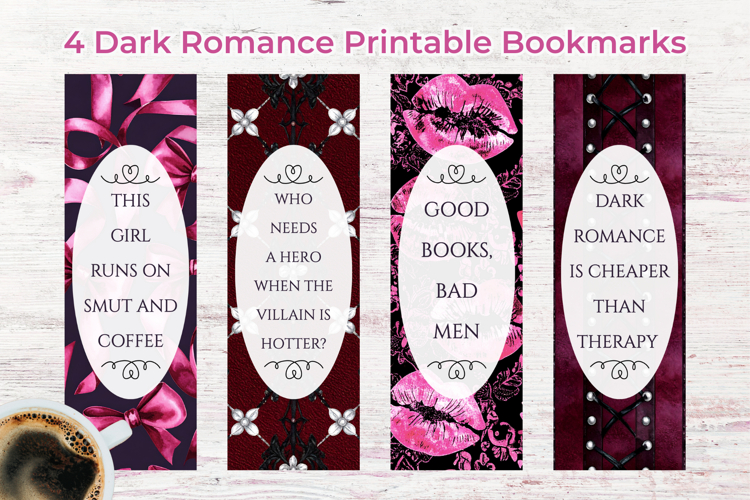 4 Cute Smut Dark Romance Printable Bookmarks Gothic PNG