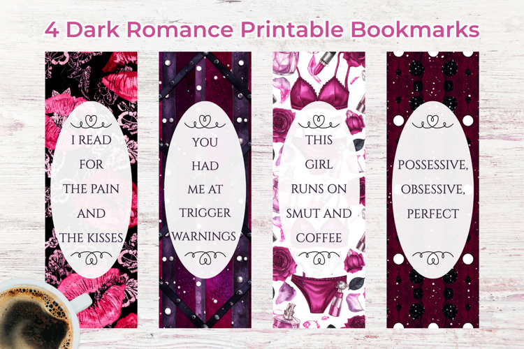 4 Cute Smut Dark Romance Printable Bookmarks Gothic PNG