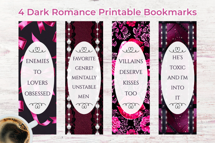 4 Cute Smut Dark Romance Printable Bookmarks Gothic PNG