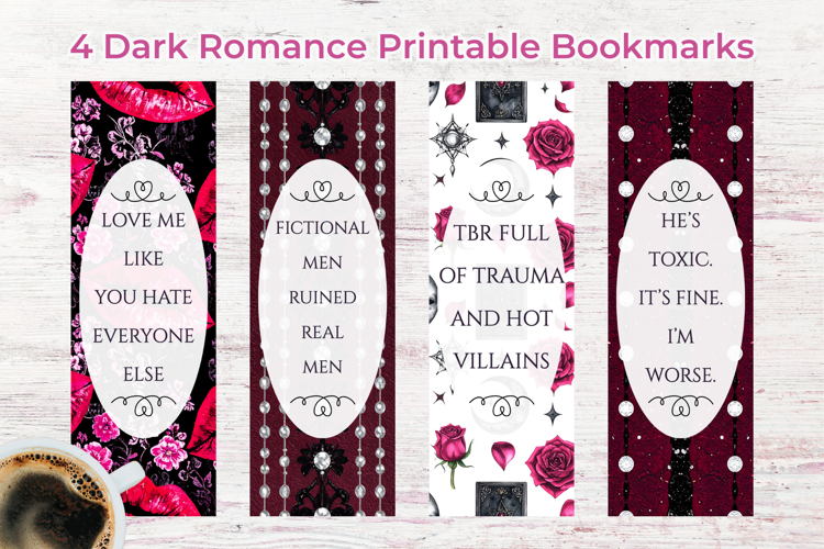 4 Cute Smut Dark Romance Printable Bookmarks Gothic PNG