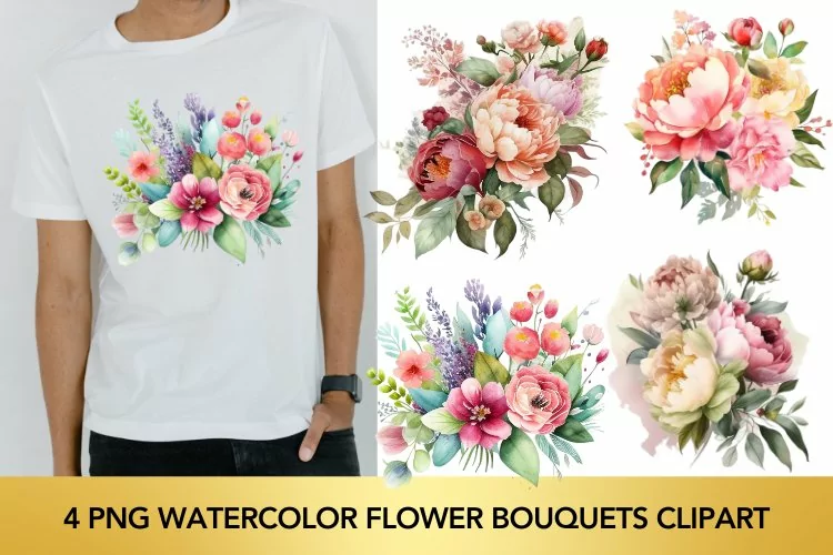 4 png Watercolor Flower Bouquets Clipart