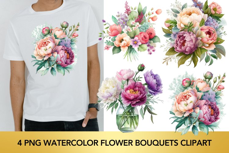 4 png Watercolor Flower Bouquets Clipart