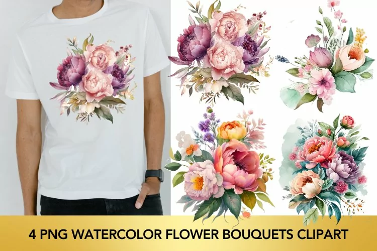 4 png Watercolor Flower Bouquets Clipart