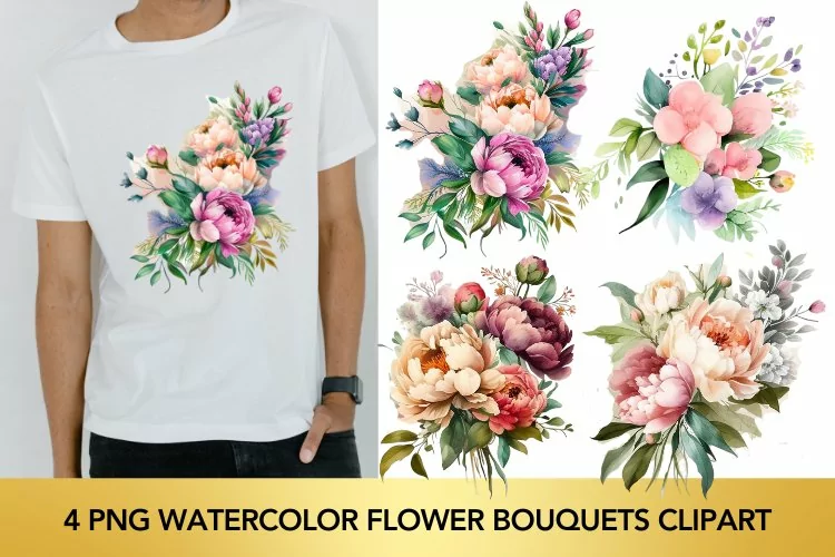 4 png Watercolor Flower Bouquets Clipart