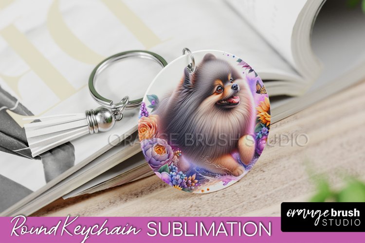 Pomeraniann Keychain Dog Sublimation Floral PNG