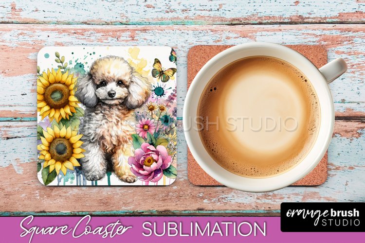 Poodle2 Square Coaster Dog Sublimation Floral PNG