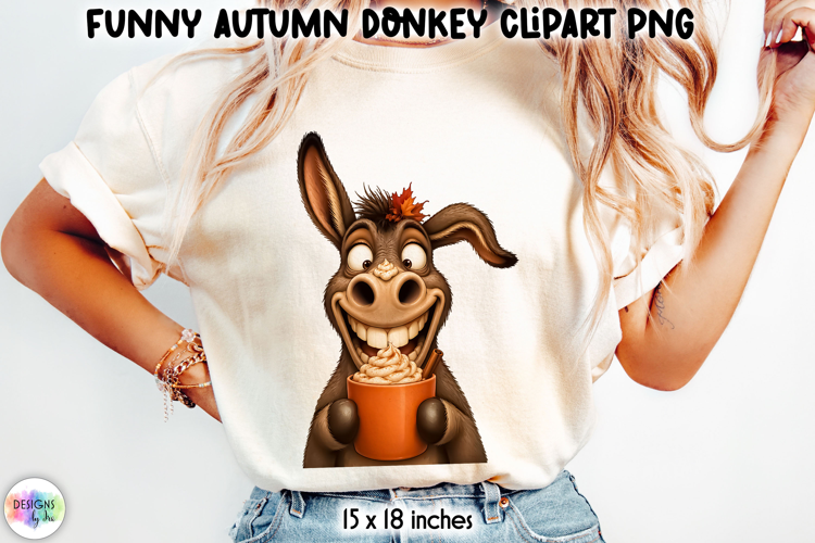 Funny Pumpkin Spice Donkey Autumn Clipart PNG