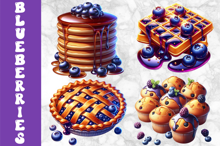 Blueberry Pancakes Waffles Pie Clipart