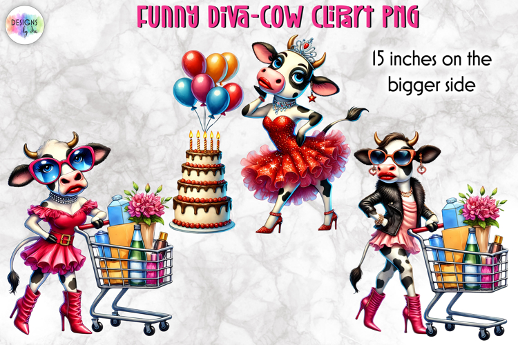 Funny Diva Cow PNG Clipart, Glamorous Cow Sublimation
