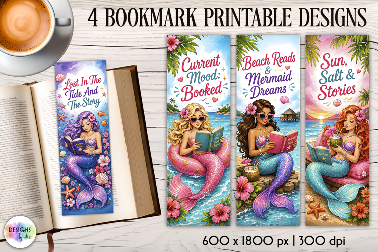 Mermaid Reading Bookmarks, Coastal Book Lover Designs