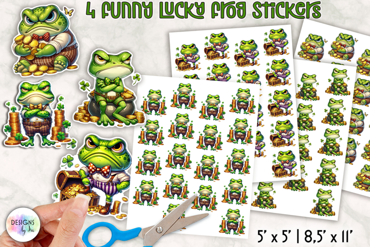 Funny Lucky Frog Stickers, St Patrick’s Day Cartoon Frog PNG