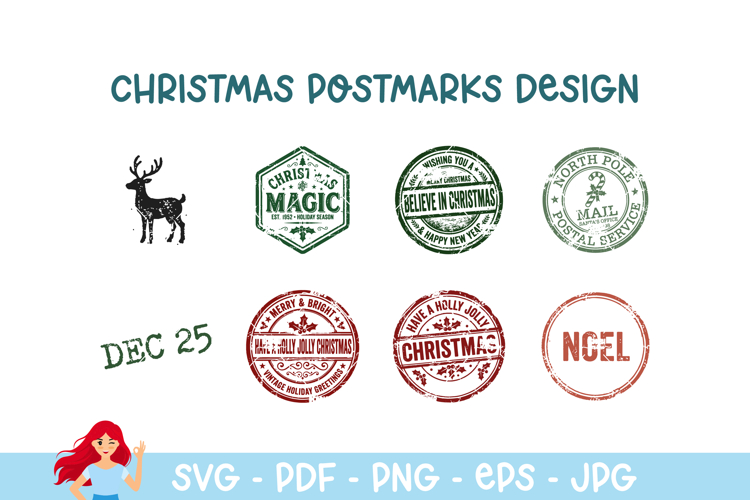 Christmas postmark, mail delivery stamps