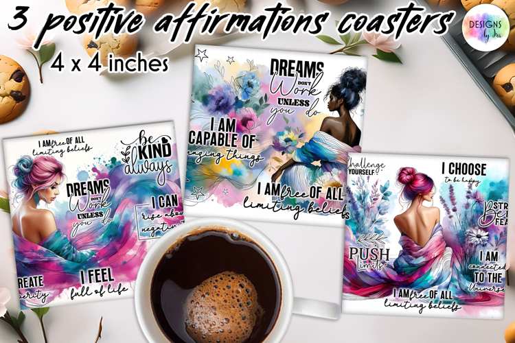 Positive Affirmations Coaster Sublimation, Inspirational PNG