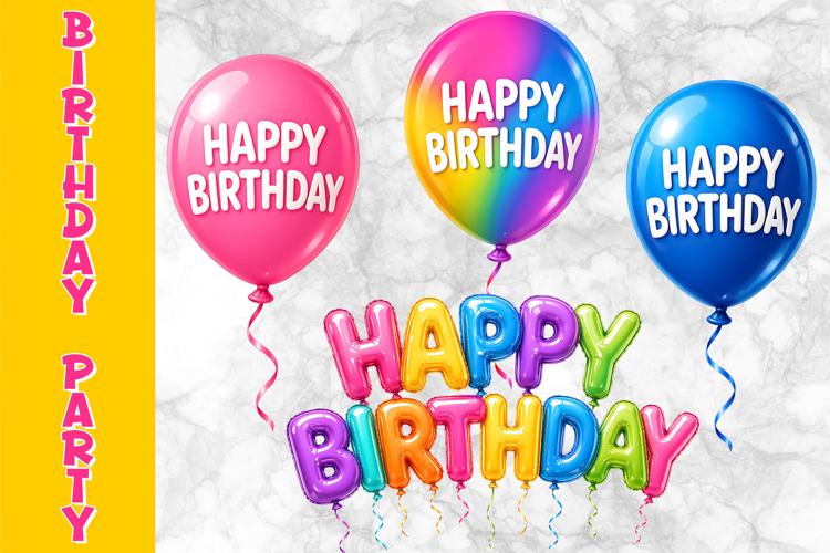Birthday Accessories Clipart, Happy Birthday Balloons PNG