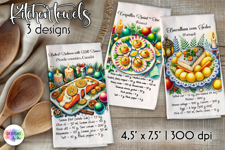 Christmas Recipe Kitchen Towel, Printable Holiday Towels