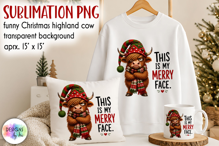 This Is My Merry Face Highland Cow Christmas PNG