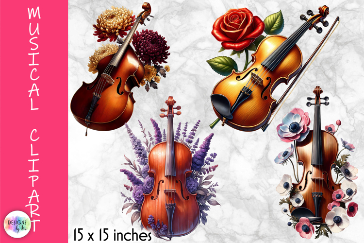 Musical Instruments with flowers Clipart, Music and Flowers