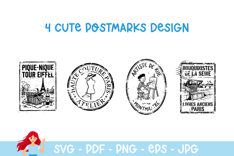 France inspired postmark, mail delivery stamps