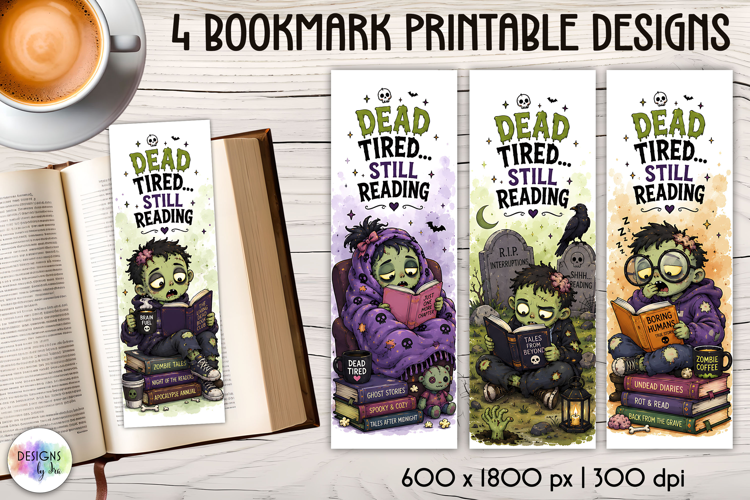 Funny Zombie Reading Bookmarks, Halloween Printable