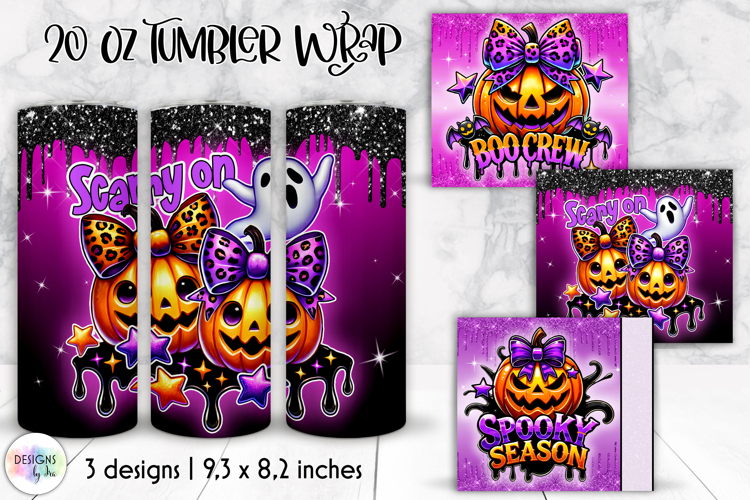 Halloween Tumbler Wraps, Boo Crew Pumpkin Skinny Tumbler