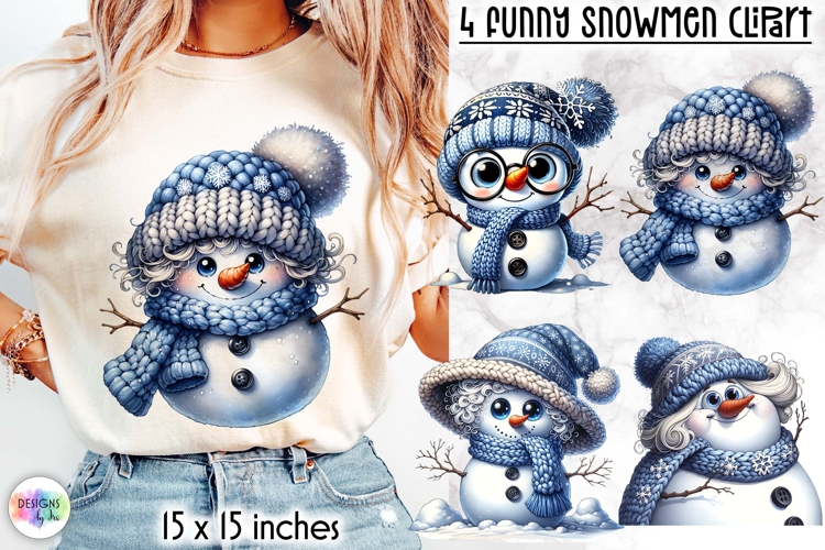 Green Knitted Hat Snowmen Clipart, Cute Winter Snowman PNG