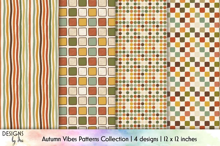 Retro Autumn Geometric Patterns Digital Paper