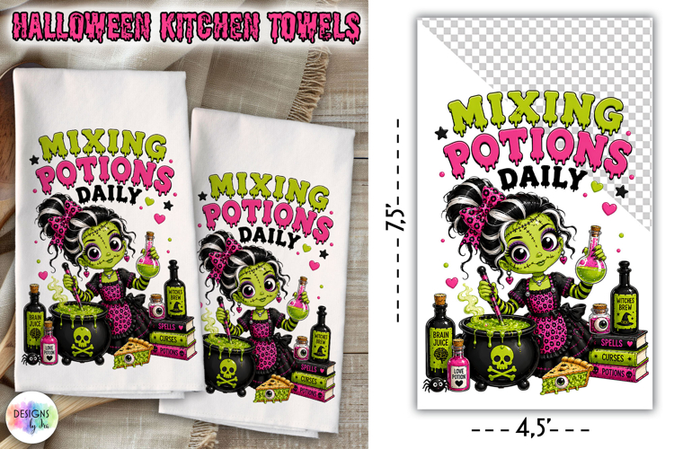 Halloween Kitchen Towel PNG, Mixing Potions Daily