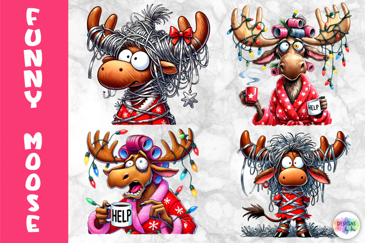 Funny Christmas Moose Clipart, Cute Holiday Animal PNG