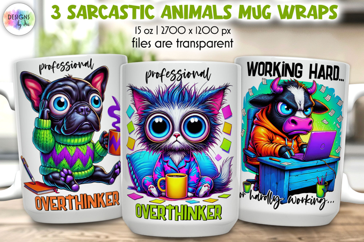 Sarcastic Animals Mug Wrap Sublimation, Cartoon Animals PNG