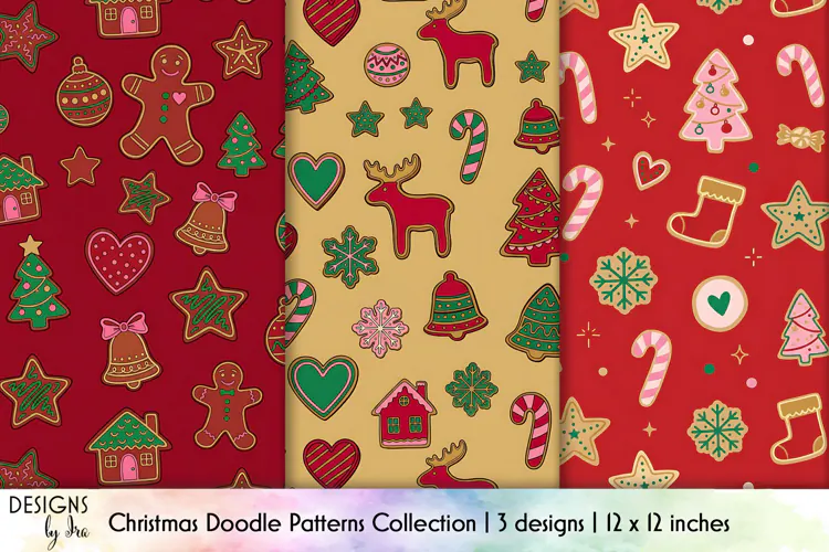 Christmas Cookies and Candy Seamless Doodle Patterns