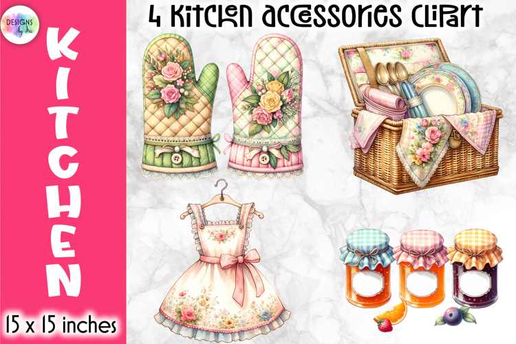 Vintage Kitchen Accessories Clipart, Retro Cooking & Baking